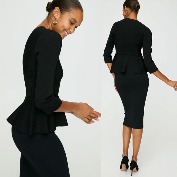 Aritzia || Babaton Piers Knit Peplum Long Sleeve Top Hunter Green Small - Picture 2 of 8